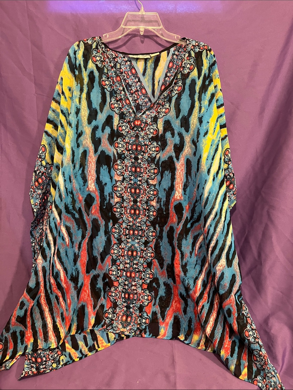 Vibrant Multicolor Beaded V-Neck Swim Coverup